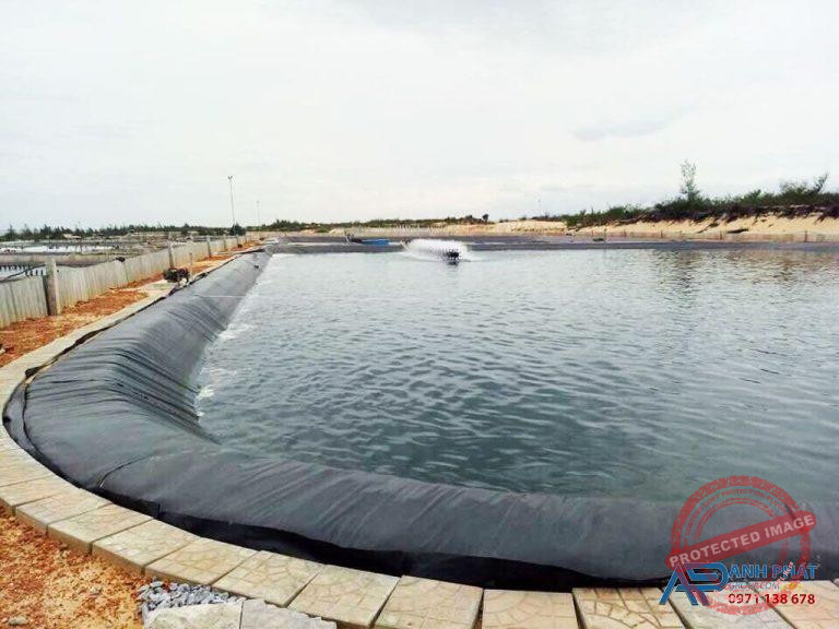 Thi công lót bạt, trải bạt hồ nuôi cá.